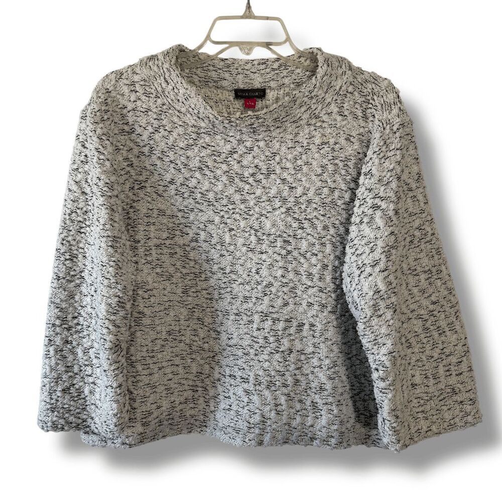 Vince Camuto Ruched Sleeve Boucle  Pullover In Pearl Ivory, Large‎